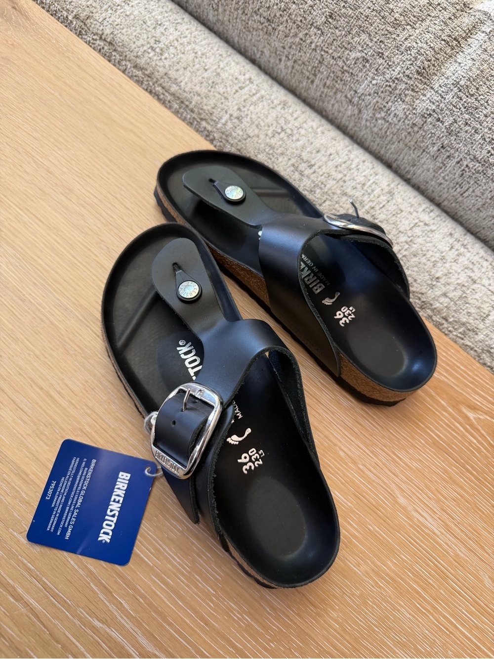 Birkenstock Black Gizeh Thong Sandals with Silver Buckle - Picture 2 of 5